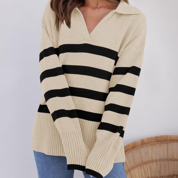 ZESICA Women’s Striped Chunky Knit Oversized Pullover Sweater - Picture 6 of 8